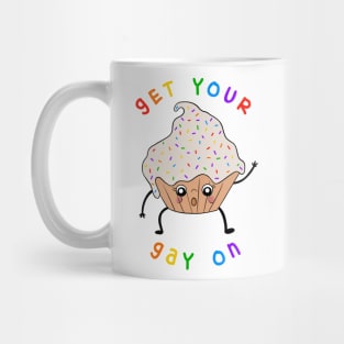 Get Your Gay On Funny Dancing LGBT Cupcake Mug